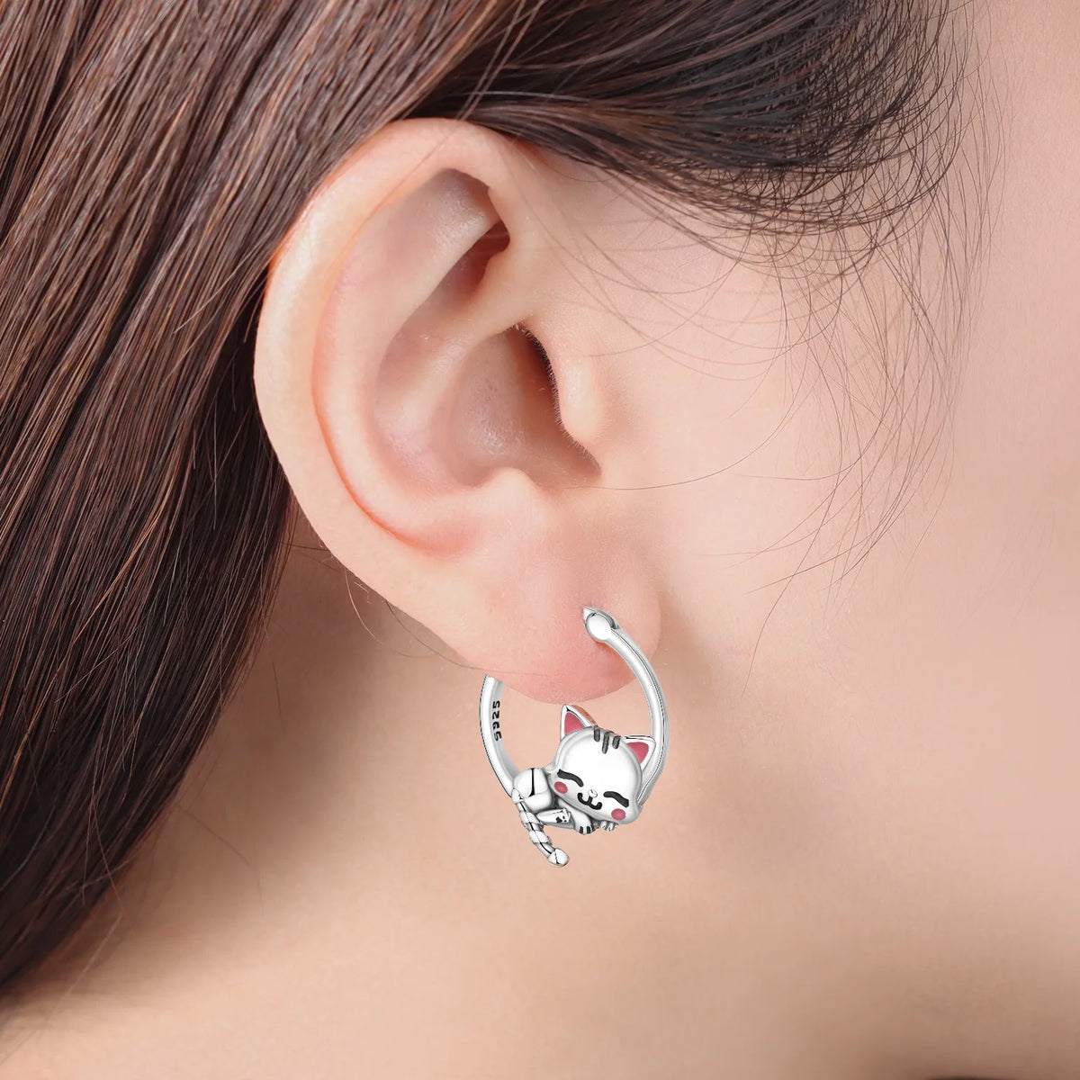 Cat Hoop Earrings for Women Fashion Fine Jewelry Birthday Party Gifts