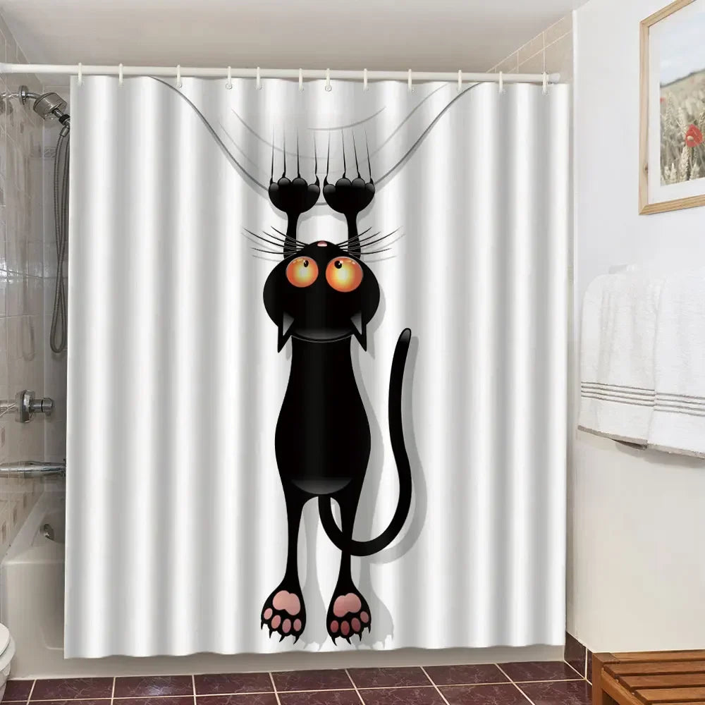 Cute Cat and Dinosaur Shower Curtain with 12 Hooks Included