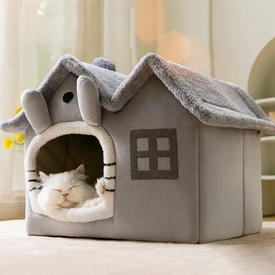 Foldable Cat House Bed with Removable Washable Cover