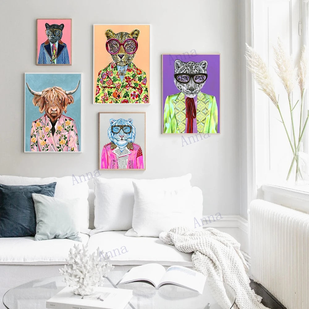Pop Art Big Cat Poster, Leopard Lion Tiger Canvas Wall Art