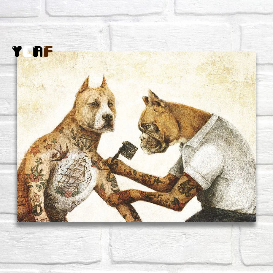 Tattoo Cats Canvas Print, Vintage Tattoo Parlor Cat Wall Art