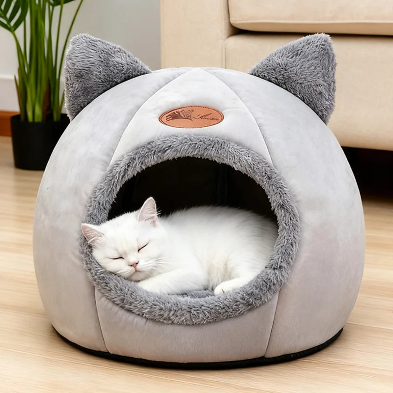 Kitty Ear Dome Cat Bed with Plush Doorway Trim