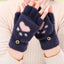 Fluffy Cat Claw Gloves for Women, Short Half-Finger Winter Gloves