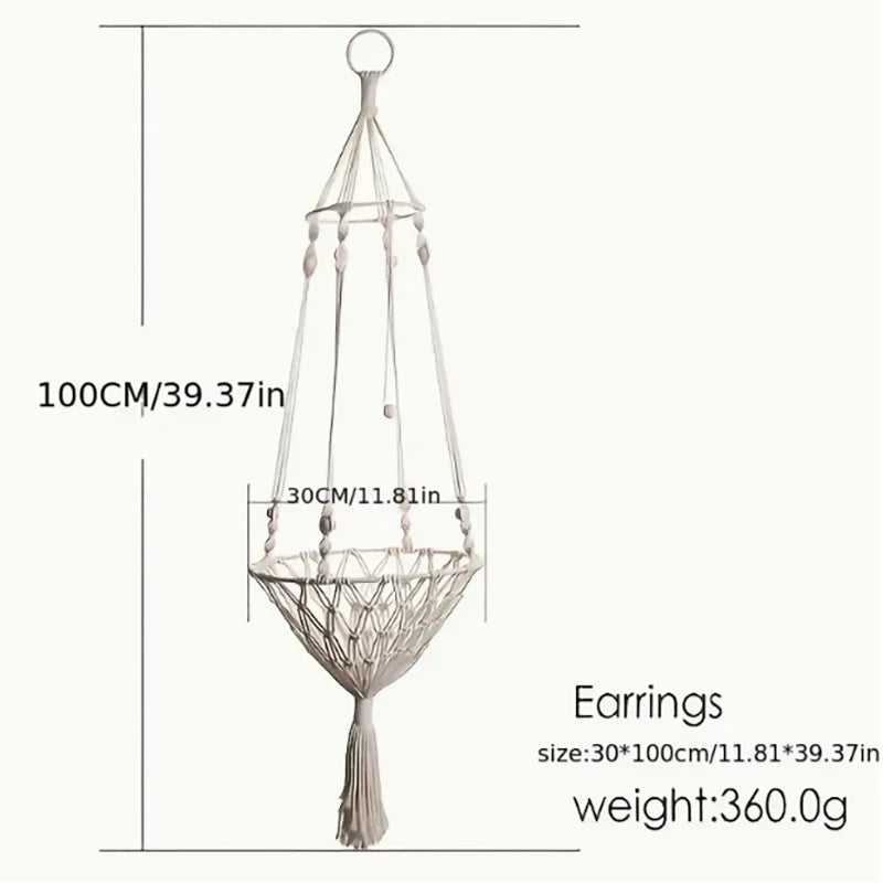 Hanging Macramé Cat Bed Basket with Woven Cotton Rope
