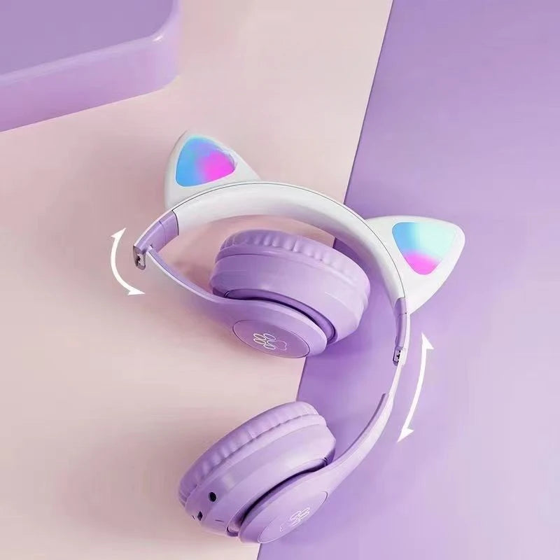 CEYYOR Cat Wallet Bluetooth Gaming Headset – RGB Cat Ear Wireless Headphones with 40mm Titanium Drivers, Boom Mic & TF Card