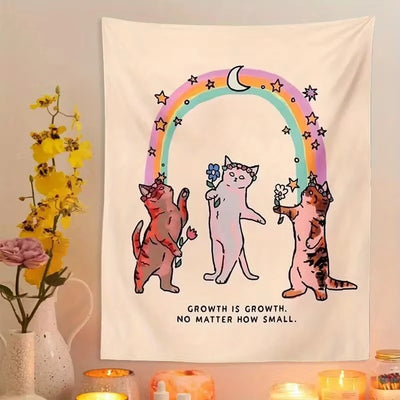 Dancing Rainbow Cats Wall Tapestry for Teen Bedrooms
