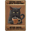 Coffee Cat Tin Sign, Retro Metal Kitchen and Cafe Wall Decor