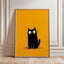 Black Cat Poster on Bold Orange, Funny Minimalist Cat Art Print