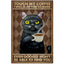 Coffee Cat Tin Sign, Retro Metal Kitchen and Cafe Wall Decor