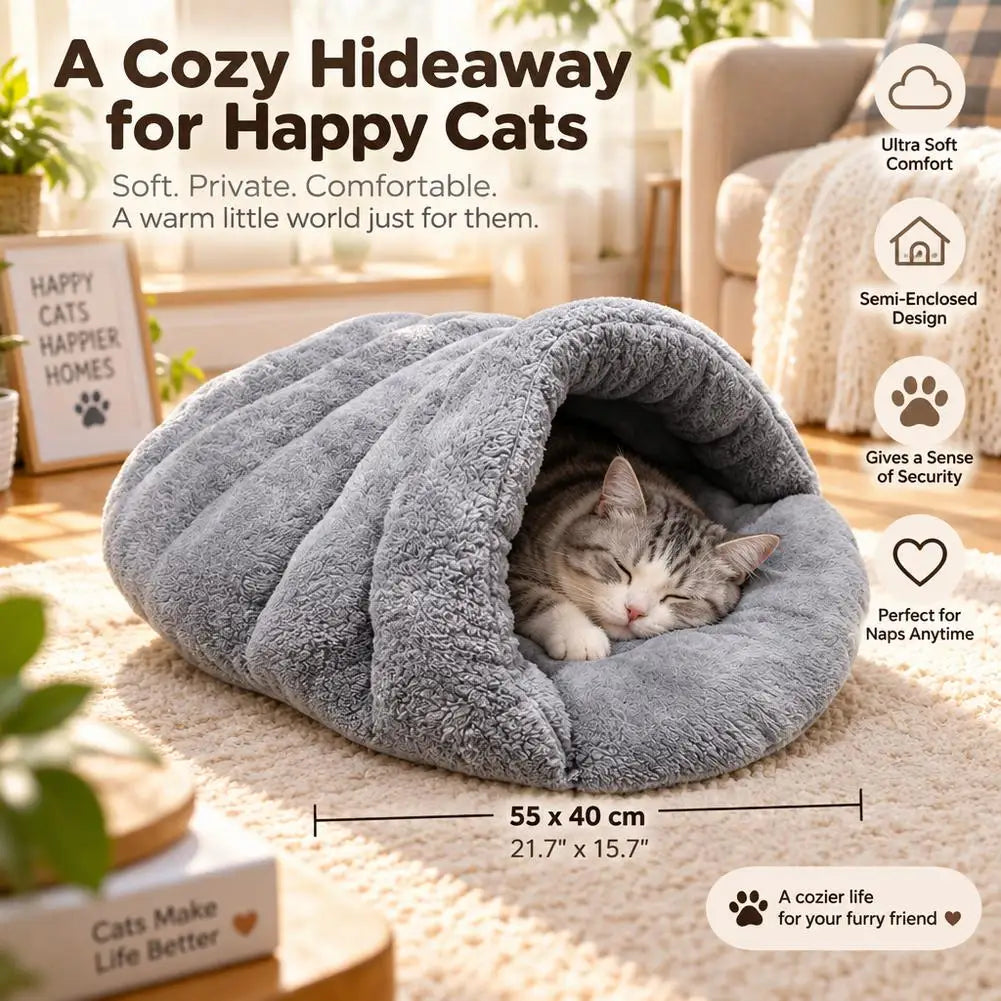 Tunnel Style Cat Sleeping Nest with Fleecy Hood