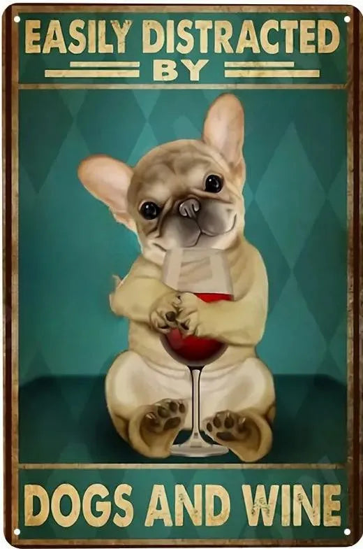 Cats and Wine Vintage Metal Sign, 8 x 12 Inch Bar Wall Decor
