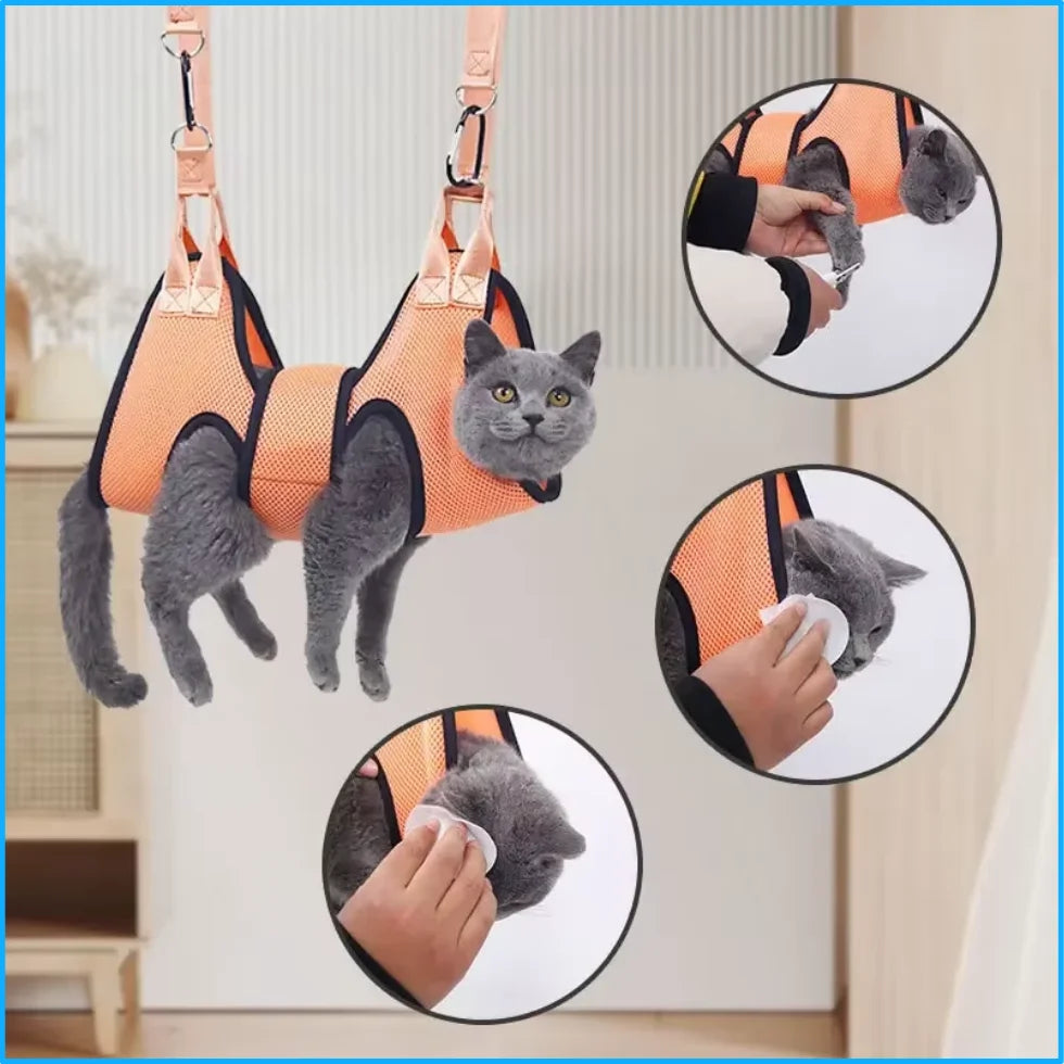 Cat Grooming Hammock for Nail Trims, Hanging Restraint Bag With Leg Holes