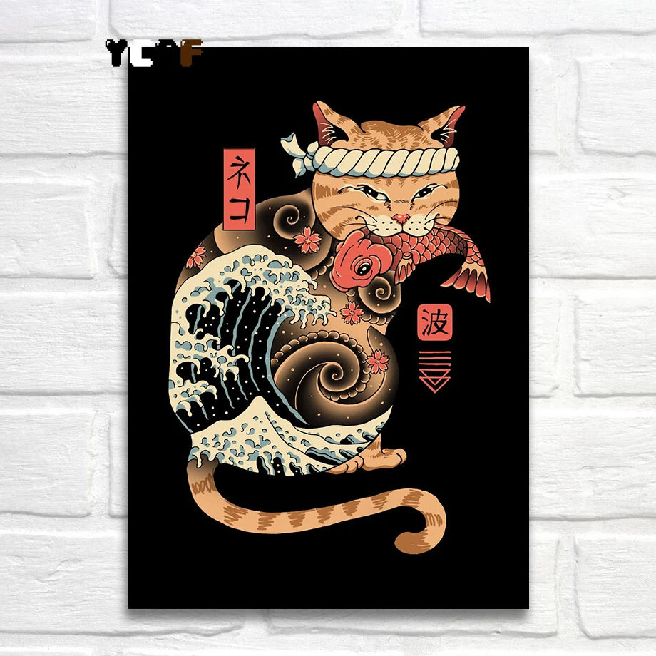 Tattoo Cats Canvas Print, Vintage Tattoo Parlor Cat Wall Art