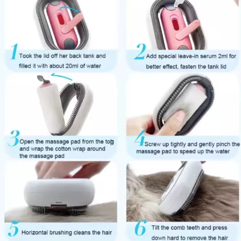 Cat Grooming Brush with Water Tank for Damp Wipe Brushing