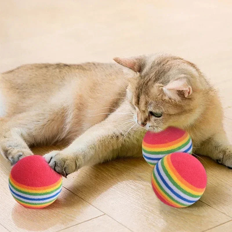 Rainbow Foam Cat Balls, Soft Lightweight Chase Toys in Packs of 10 to 100