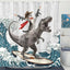 Cute Cat and Dinosaur Shower Curtain with 12 Hooks Included