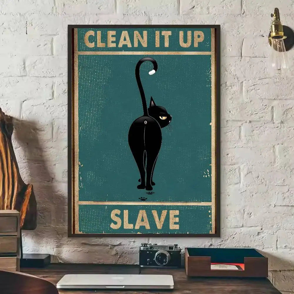 Self-Adhesive Black Cat Poster, Cute Peel and Stick Wall Art