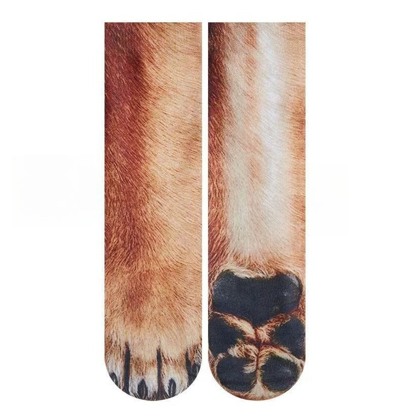 Funny 3D Cat Paw Socks, Printed Animal Paw Crew Socks
