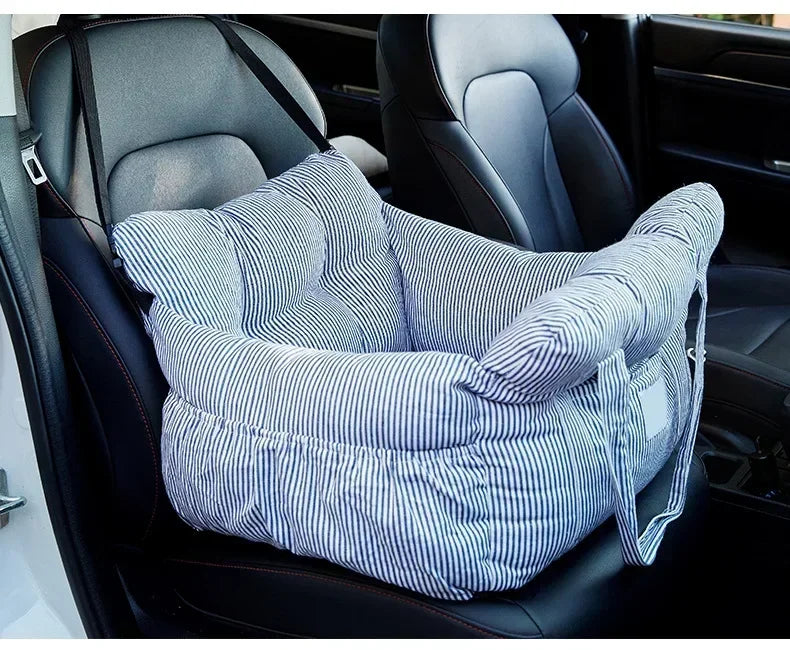 Cat Car Bed with Safety Belt and Washable Cushioned Bed