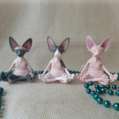 Meditating Sphynx Cat Figurine, Zen Yoga Cat Resin Statue