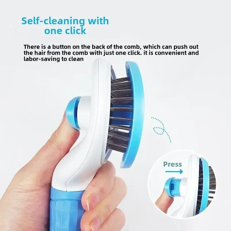 Self-Cleaning Oval Cat Brush, One-Button Fur Release, Pink, Blue or Gray