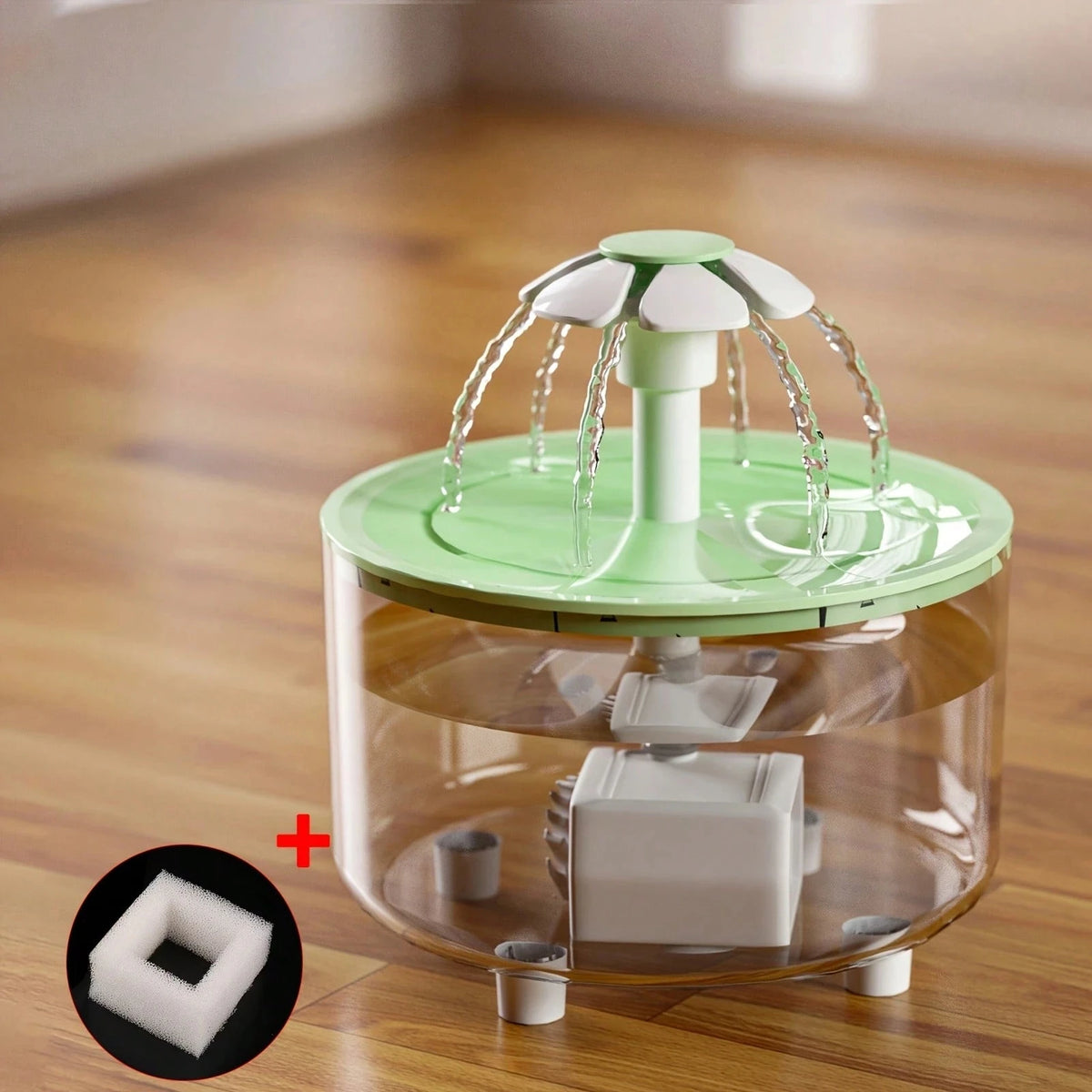 Clear Flower Cat Water Fountain, 1.5L USB Fountain With Adjustable Flow