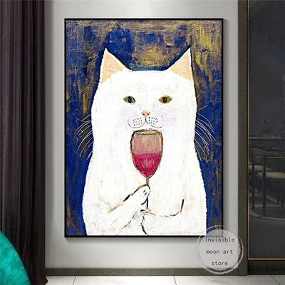Funny Cartoon Cat Canvas Prints, DJ, Guitar, Haircut and Drinking Cat Wall Art