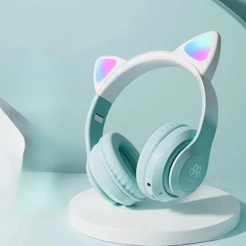 CEYYOR Cat Wallet Bluetooth Gaming Headset – RGB Cat Ear Wireless Headphones with 40mm Titanium Drivers, Boom Mic & TF Card