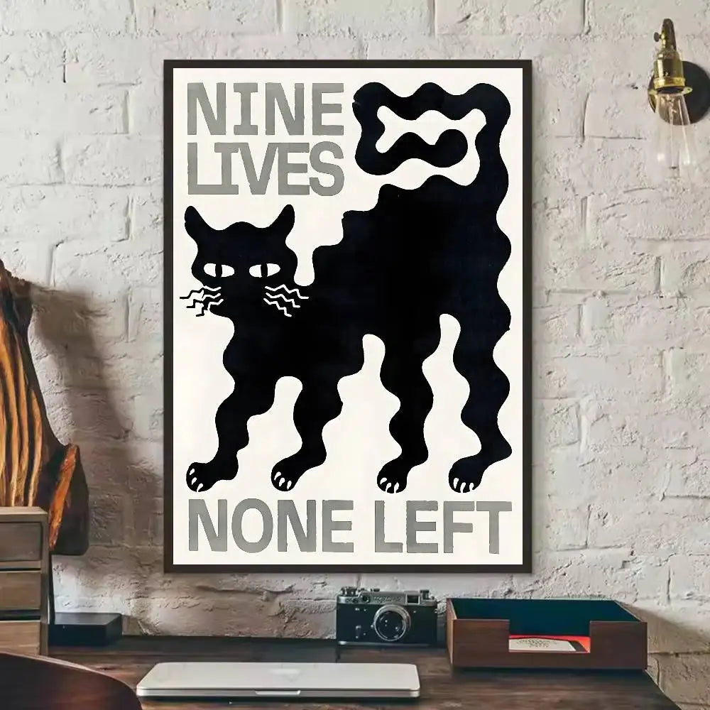 Self-Adhesive Black Cat Poster, Cute Peel and Stick Wall Art
