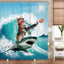 Cute Cat and Dinosaur Shower Curtain with 12 Hooks Included