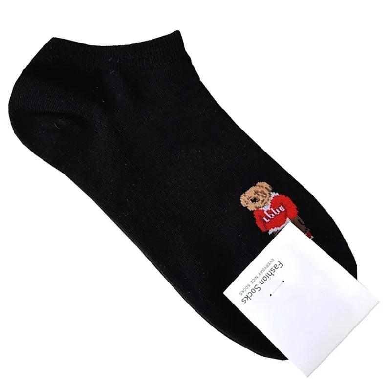 Cute Cartoon Bear Socks for Women, Cotton Blend Ankle Socks