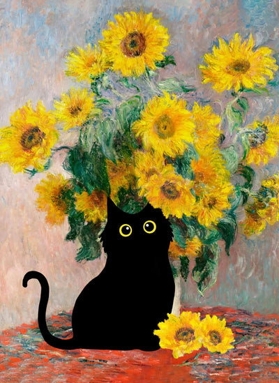 Black Cat Starry Night Canvas Print, Vintage Wall Art