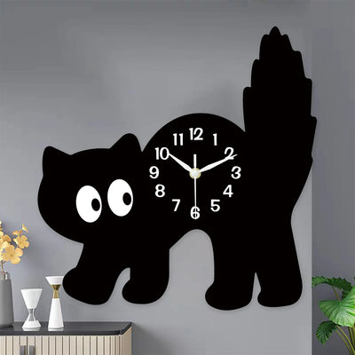 Retro Cartoon Black Cat Wall Clock, Vintage-Style Cat Silhouette