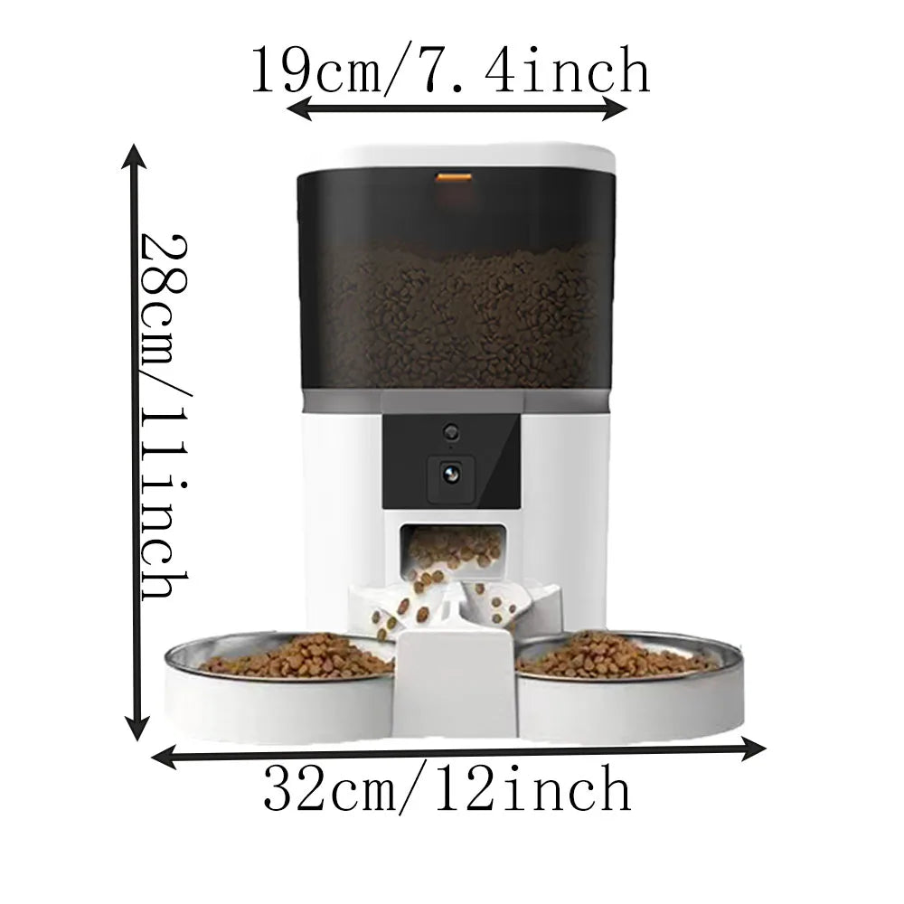 Automatic Cat Feeder With HD Camera and Two Stainless Steel Bowls, 4 L Capacity