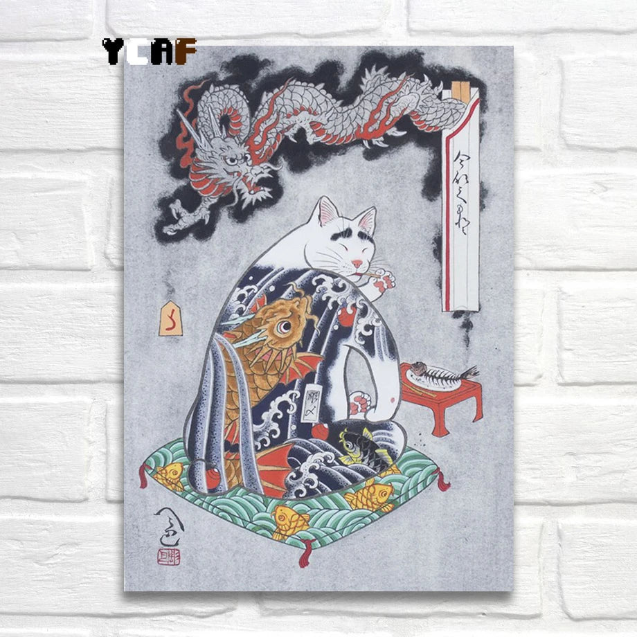 Tattoo Cats Canvas Print, Vintage Tattoo Parlor Cat Wall Art
