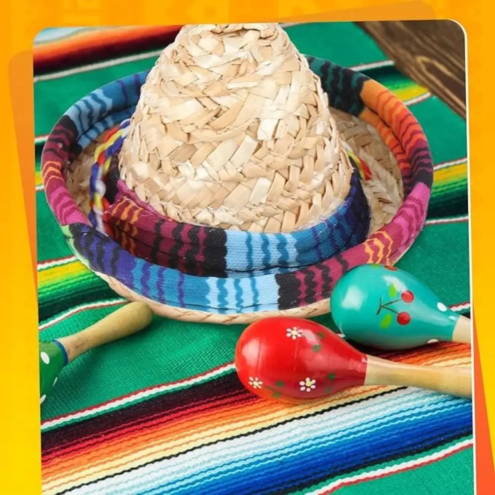 Mini Straw Sombrero for Cats, Woven Fiesta Hat With Colorful Brim