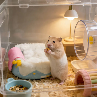 Bathtub Hamster Bed with Plush Rim and Mini Towel