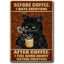 Coffee Cat Tin Sign, Retro Metal Kitchen and Cafe Wall Decor