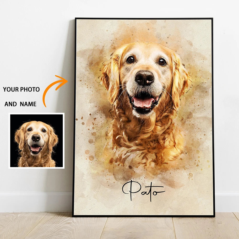 Custom Cat Portrait Canvas Print from Your Photo with Name