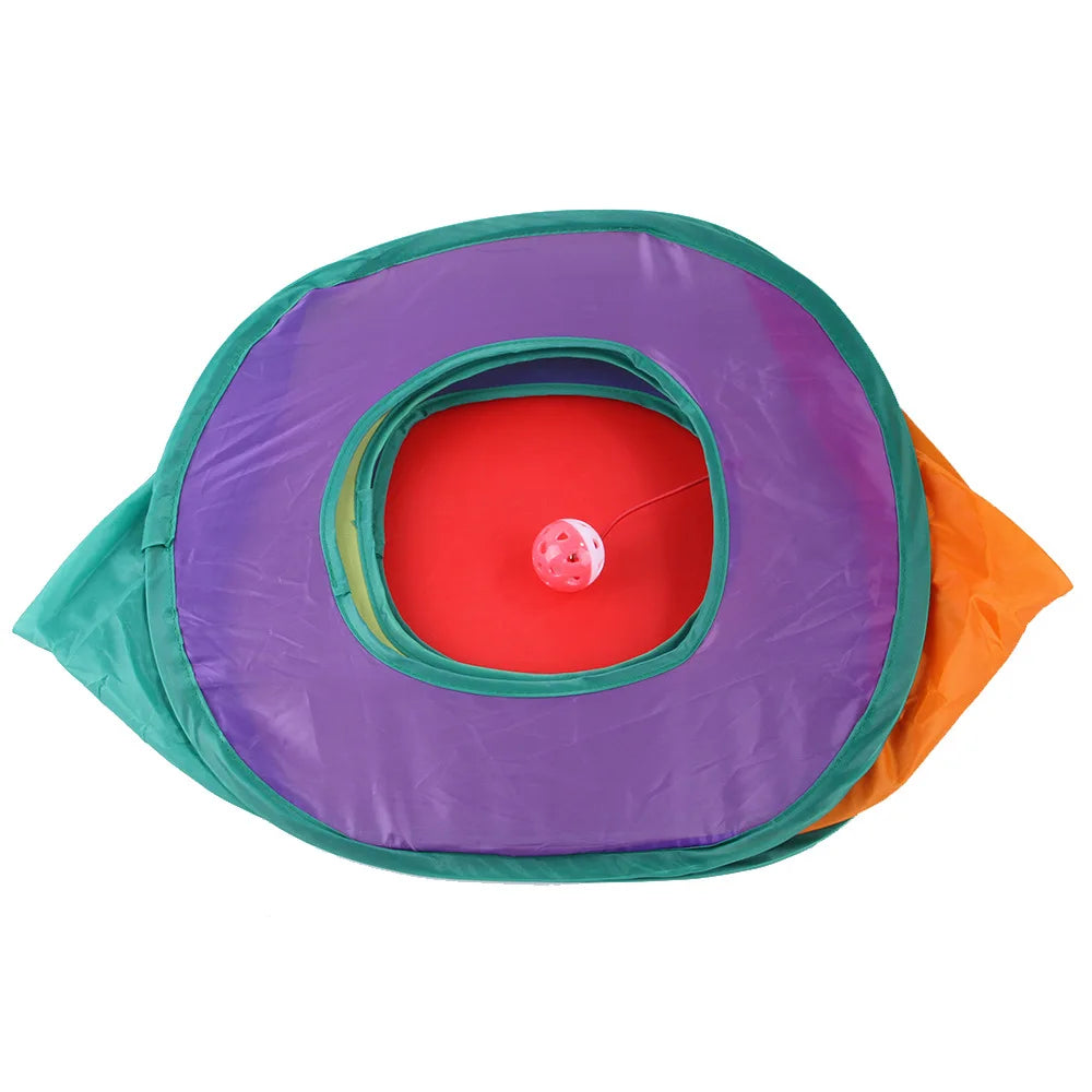 Rainbow Cat Play Cube Tunnel with Hanging Ball Toy