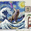 Cute Cat and Dinosaur Shower Curtain with 12 Hooks Included