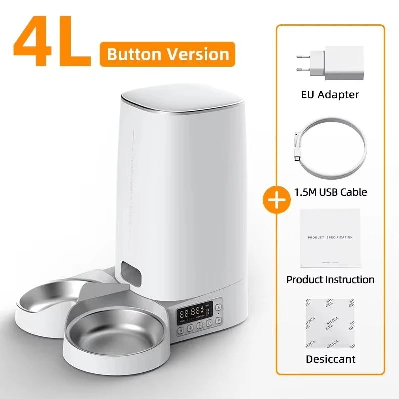 Automatic Cat Feeder With Wi-Fi App Control, 4 L Hopper and Stainless Steel Bowl