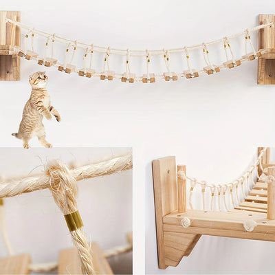 Cat Wall Bridge, Wooden Rope Suspension Walkway in 4 Lengths, 35 to 55 Inches
