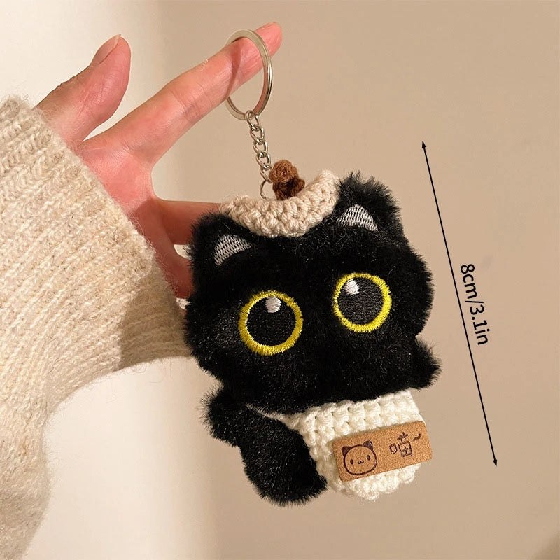 Black Cat Plush Keychain Bag Charm for Cat Lovers