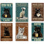 Coffee Cat Tin Sign, Retro Metal Kitchen and Cafe Wall Decor