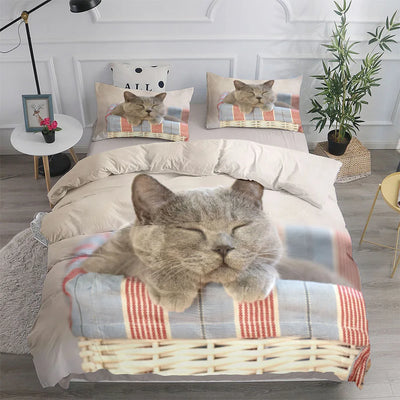 Custom Cat Photo Duvet Cover Set, Personalized Pet Print Bedding