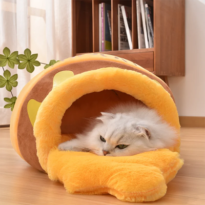 Honey Jar Cat Bed, Semi-Enclosed Cave with Soft Mat
