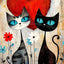 Geometric Cat Diamond Painting Kit, 5D Round Drill Wall Art