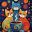 Geometric Cat Diamond Painting Kit, 5D Round Drill Wall Art