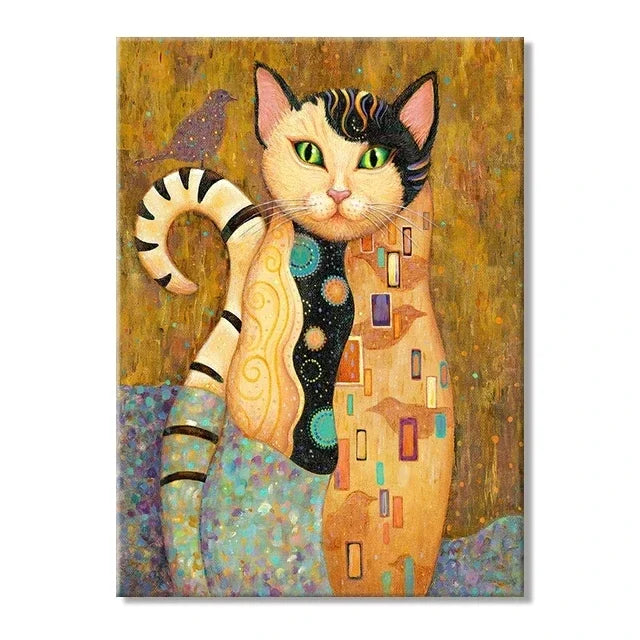 Gustav Klimt Style Cat Canvas Print, Decorative Cat Wall Art